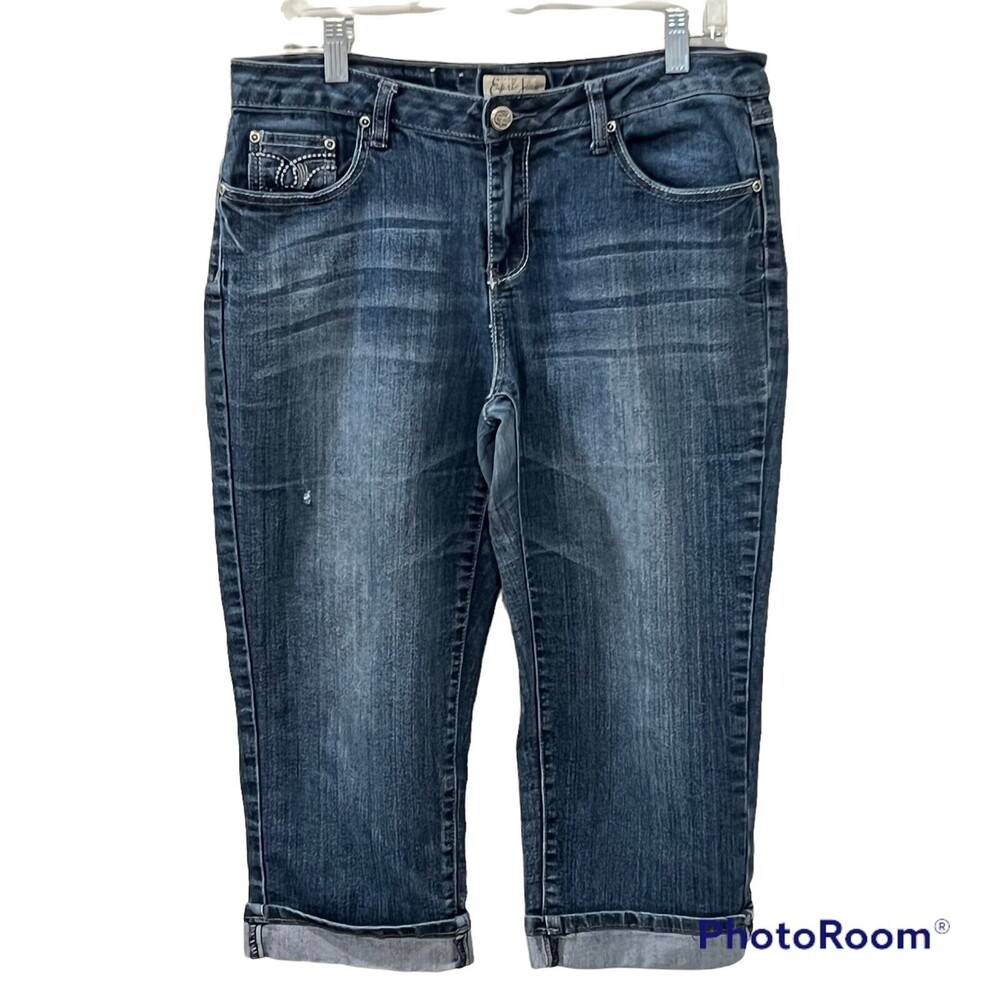Earl JeansWomens Embroidered Stretch Denim Cropped Pants Flap Pockets Size 10